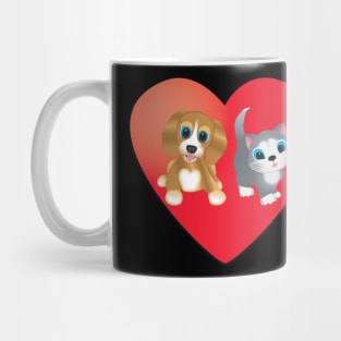 Dog and Cat on Heart Mug